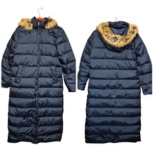 Lands' End Max 600 Down Long Maxi Coat with Removeable Faux Fur Adjustable Hood